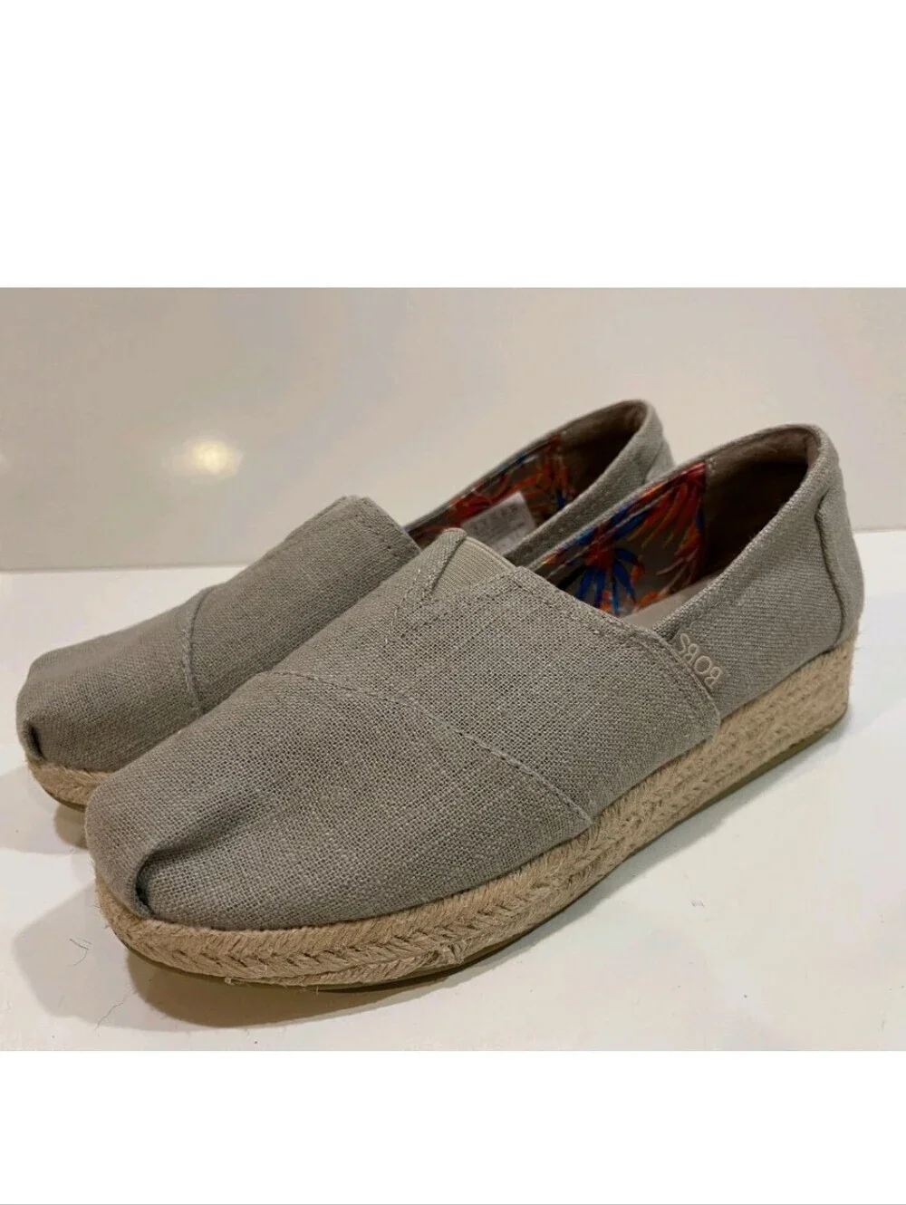Bobs from Skechers Women's Taupe Espadrille Wedge Slip On Shoes Size 7.5